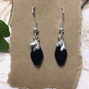 Small black silver horse earrings nickel free wire